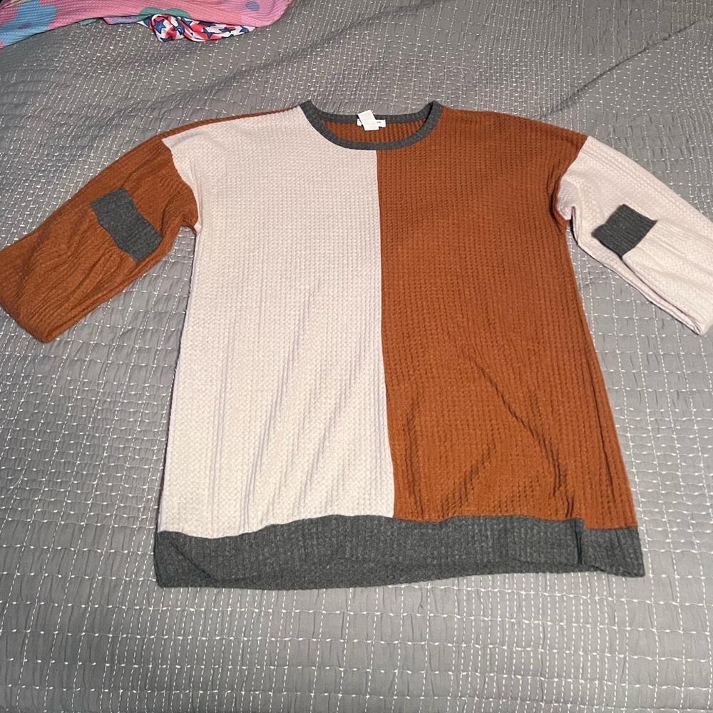 Chic Soul Women's Colorblock Sweater - Brown, Cream, Gray